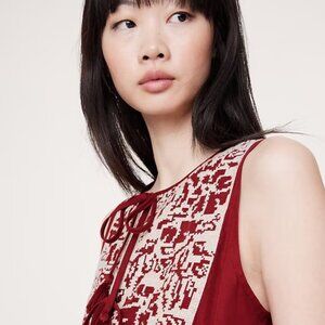 Embroidered TENCEL Linen Mini Dress – Tall – Red & White